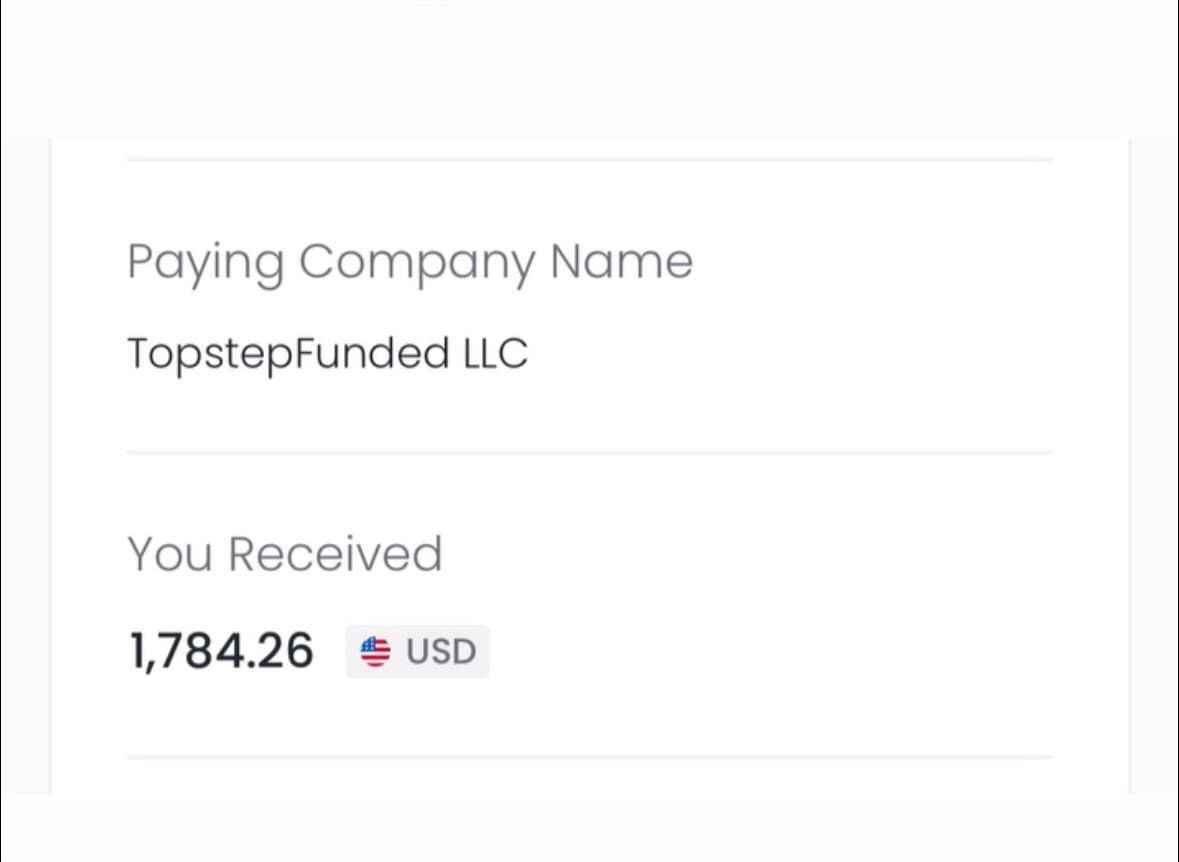 אישור תשלום מ‑TopstepFunded LLC על שם אופק