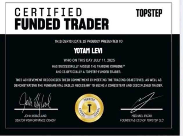 תעודת Funded Trader של Yotam Levi מ‑Topstep